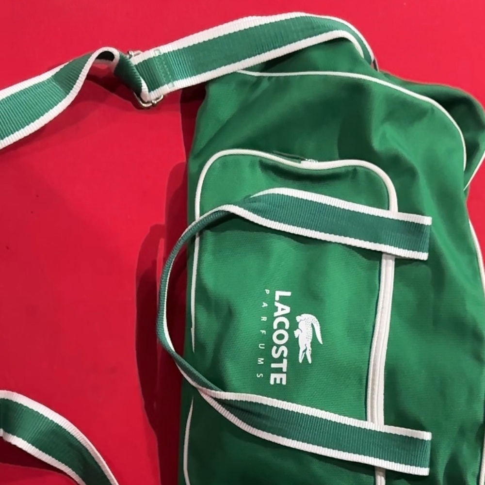 Lacoste Green Duffel Bag with White Accents
